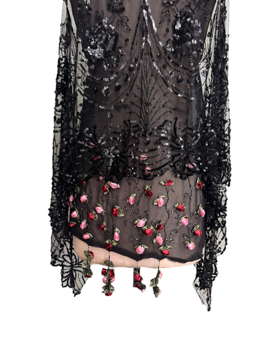 Astral, reworked beaded net capped dress with handmade floral