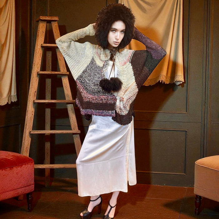 Miel, 70s handmade modernist scalloped silk blend cardigan