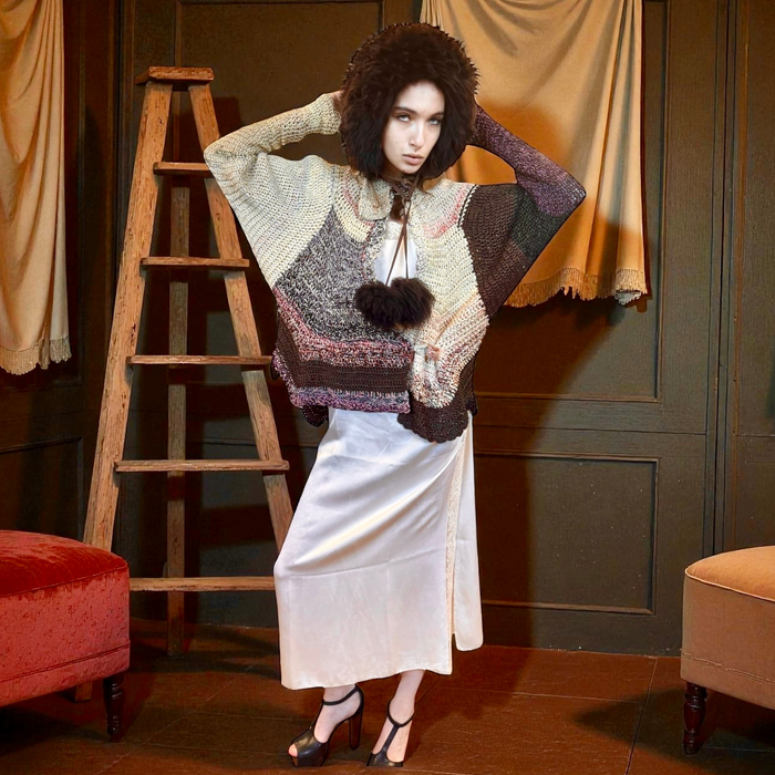 Miel, 70s handmade modernist scalloped silk blend cardigan