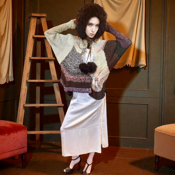 Miel, 70s handmade modernist scalloped silk blend cardigan