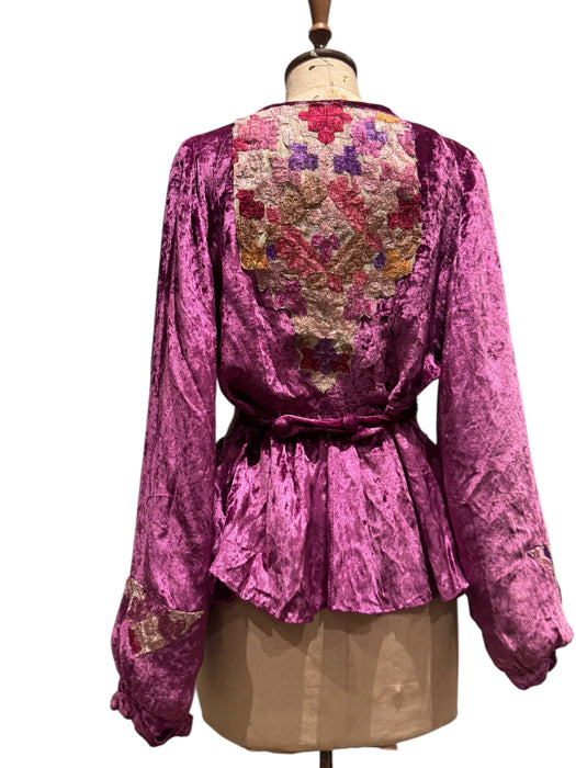 Maureen, reworked 40s Magenta velvet embroidered jacket