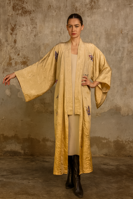 Mariposa, 40 silk damask ombré butterfly embroidered kimono