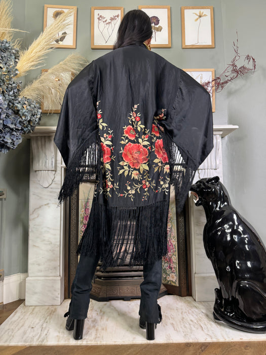 Joey, 30s fringed floral embroidered kimono