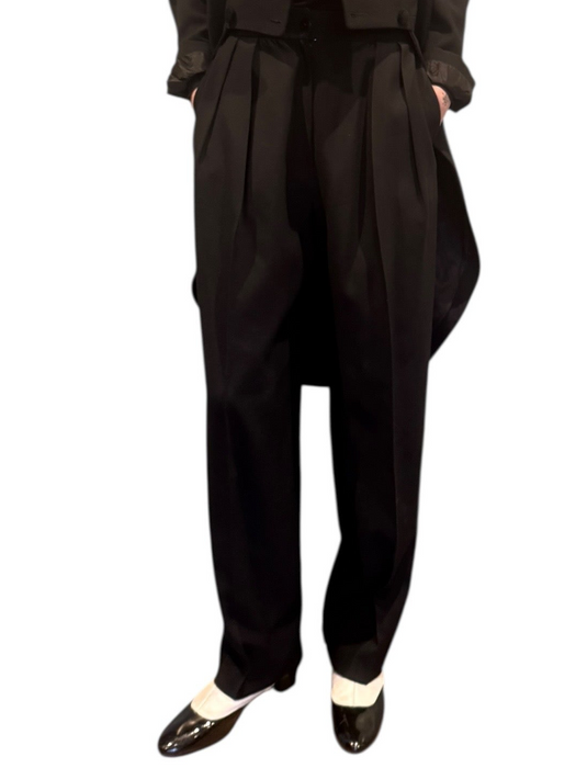 Wade, 70s black wool pleated trousers and tail jacket