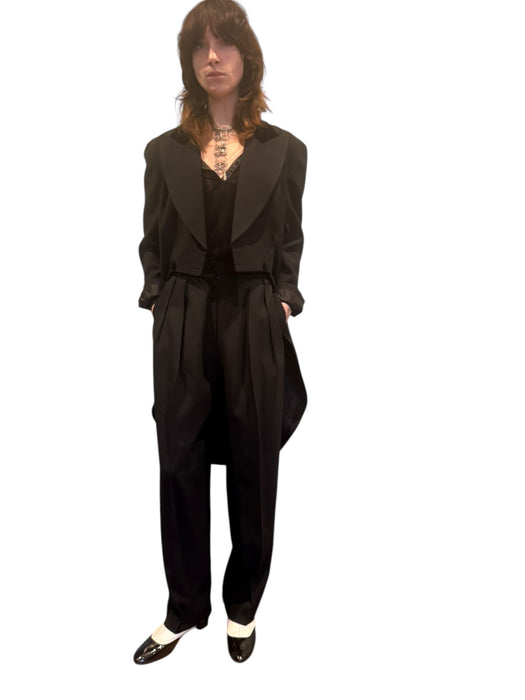 Wade, 70s black wool pleated trousers and tail jacket