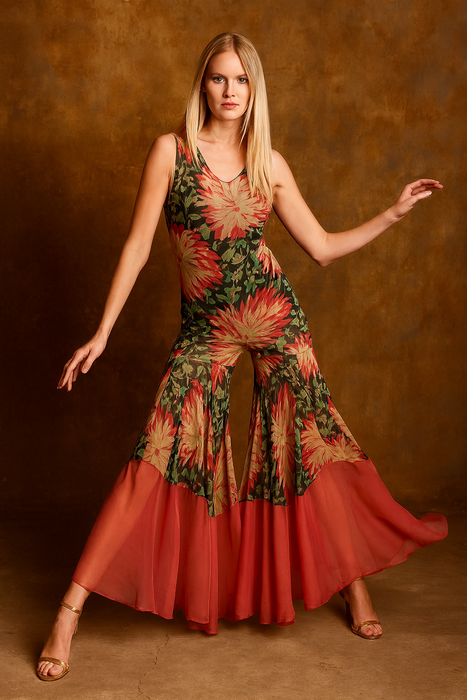 Flavia, reworked 30s floral chiffon jumpsuit