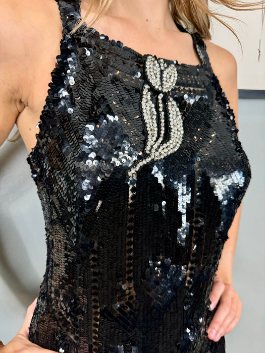 Freja, 30s black sequins bias cut dress