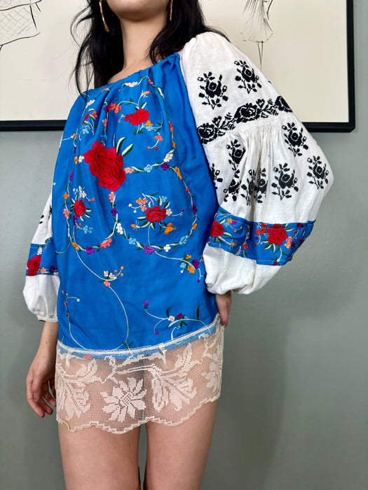 Noche, reworked vintage floral embroidered top