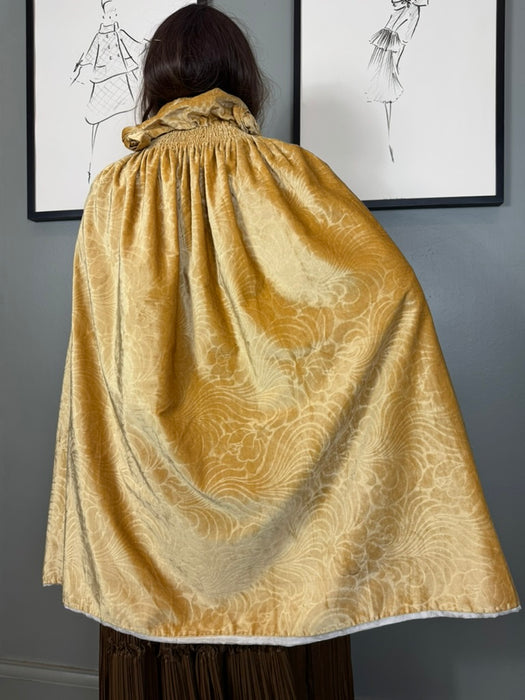 Virginia, 20s butter yellow damask velour cape