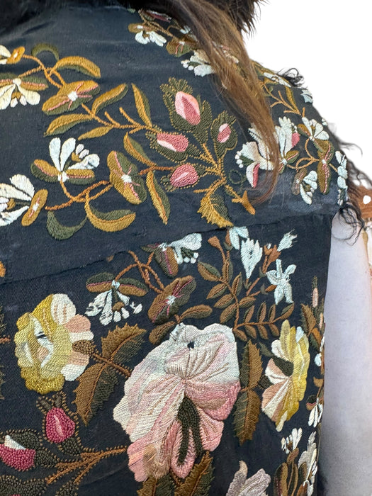 Aerin, reworked 70s sheepskin waistcoat with 19thC embroidery