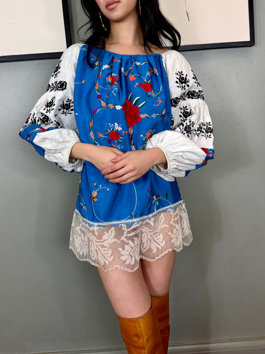 Noche, reworked vintage floral embroidered top