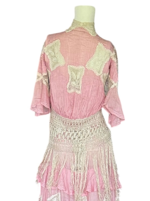 Monique, Victorian reworked pink and lace fringed jacket