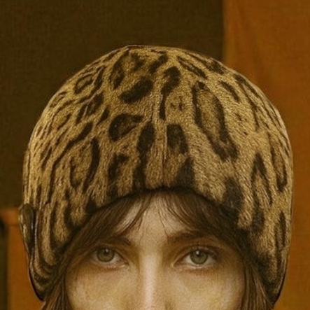 Erin, 30s leopard print hat with large leather button