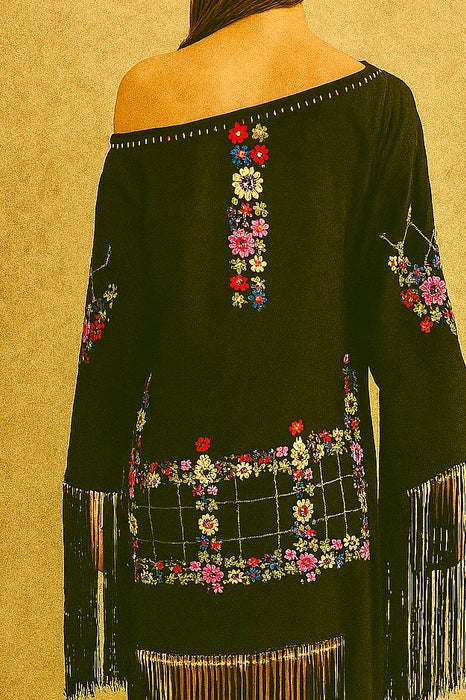 Laila, reworked 20s embroidered fringed tunic