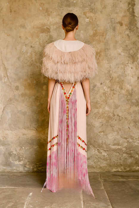 Pharaoh, 40s embroidered floral silk long fringed dress