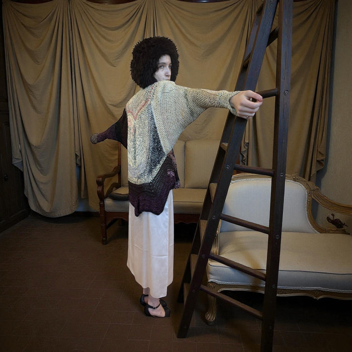 Miel, 70s handmade modernist scalloped silk blend cardigan