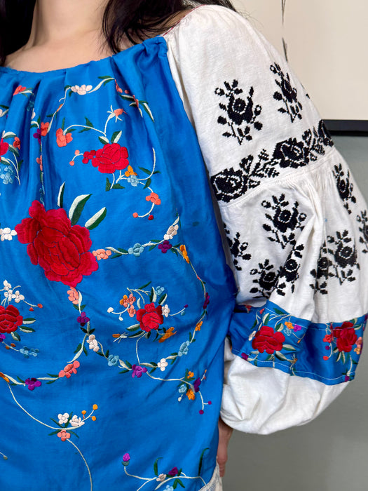 Noche, reworked vintage floral embroidered top