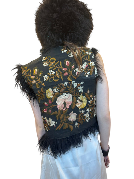 Aerin, reworked 70s sheepskin waistcoat with 19thC embroidery