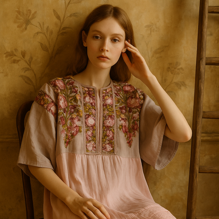 Dolly, reworked embroidered 40s Eastern European tunic in Cotton