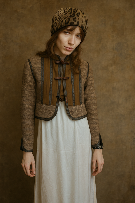 Baccarat, 70s knit and suede toggle jacket