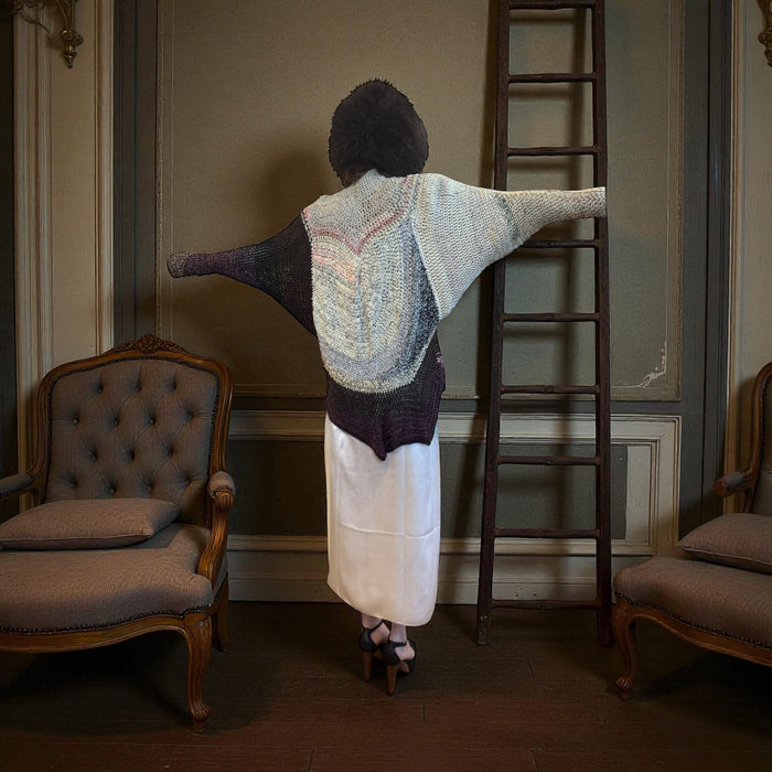 Miel, 70s handmade modernist scalloped silk blend cardigan