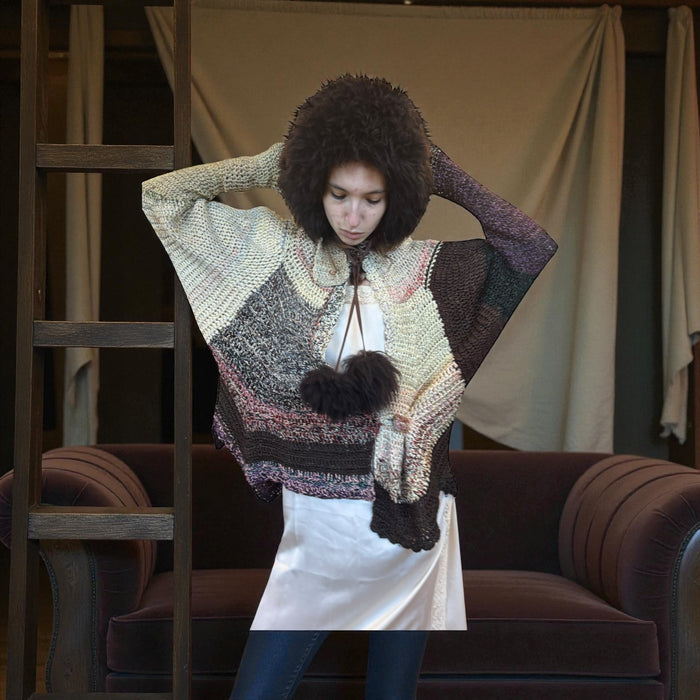 Miel, 70s handmade modernist scalloped silk blend cardigan