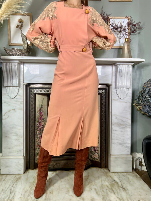 Flora, 40s pink crepe and lace dress