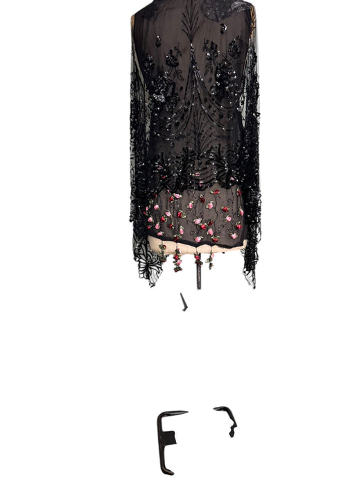 Astral, reworked beaded net capped dress with handmade floral