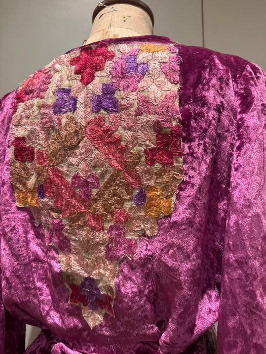 Maureen, reworked 40s Magenta velvet embroidered jacket