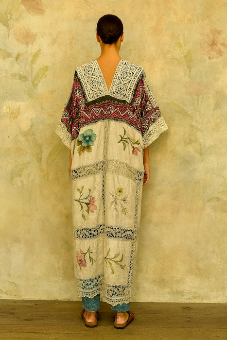 Hermione, reworked antique Rhajastani embroidered top and Victorian embroidered lace coat