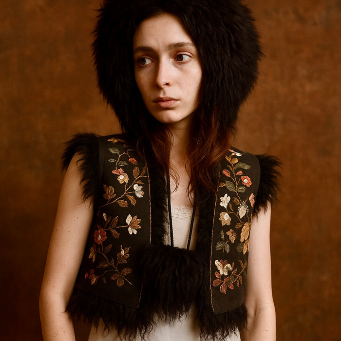 Lisa, 70s sheepskin black Pom Pom hat
