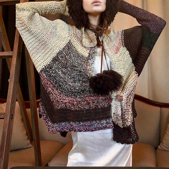 Miel, 70s handmade modernist scalloped silk blend cardigan