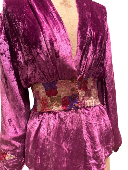 Maureen, reworked 40s Magenta velvet embroidered jacket