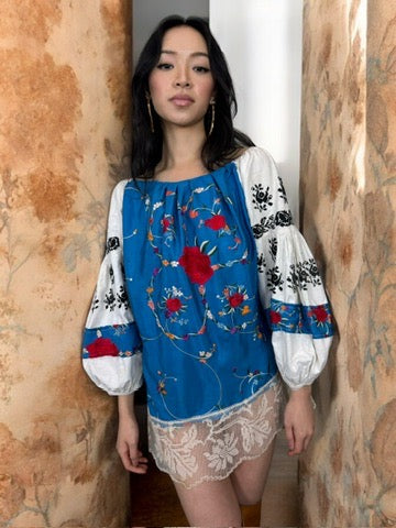 Noche, reworked vintage floral embroidered top