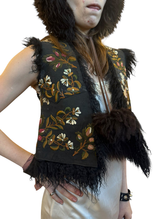 Aerin, reworked 70s sheepskin waistcoat with 19thC embroidery