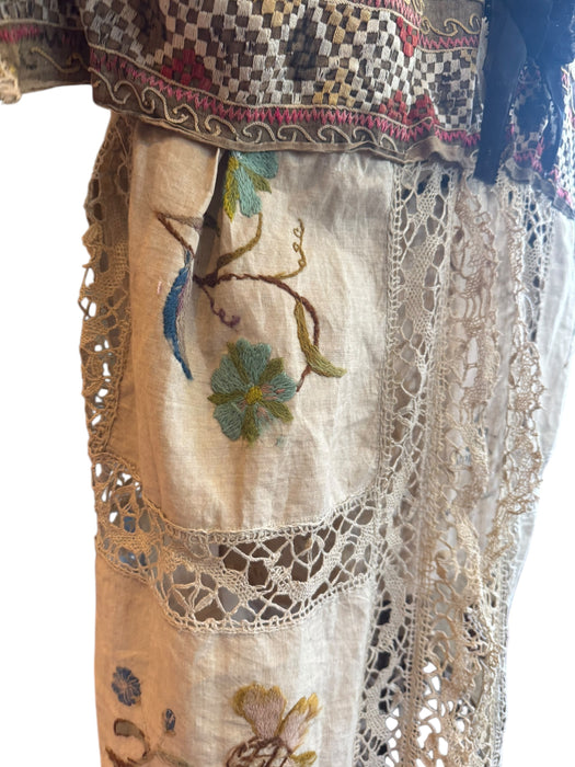 Hermione, reworked antique Rhajastani embroidered top and Victorian embroidered lace coat