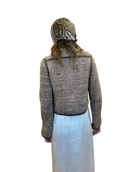 Baccarat, 70s knit and suede toggle jacket