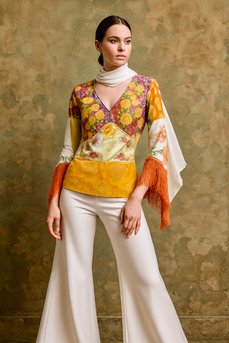 Mandy, reworked patchwork vintage blouse with angel sleeves