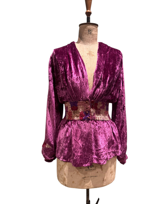 Maureen, reworked 40s Magenta velvet embroidered jacket