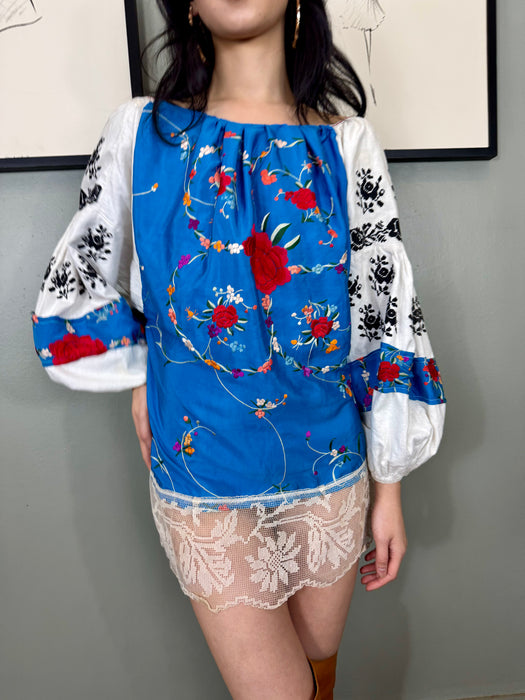 Noche, reworked vintage floral embroidered top