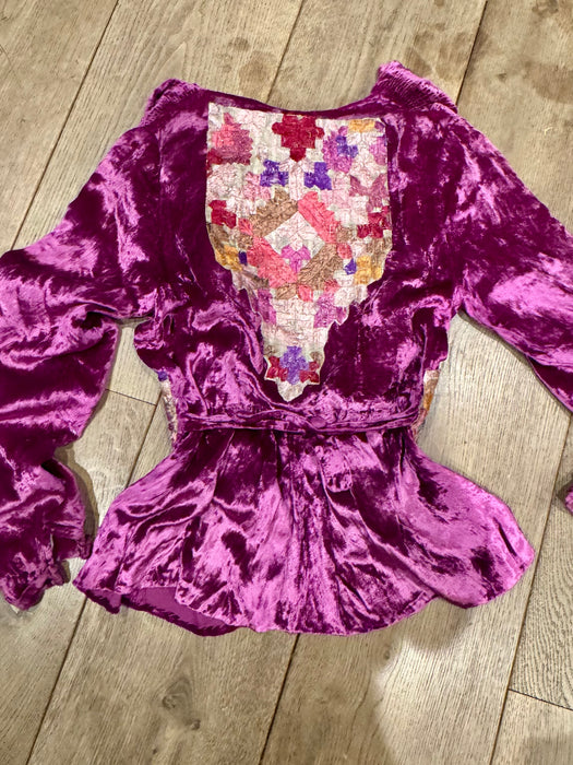 Maureen, reworked 40s Magenta velvet embroidered jacket