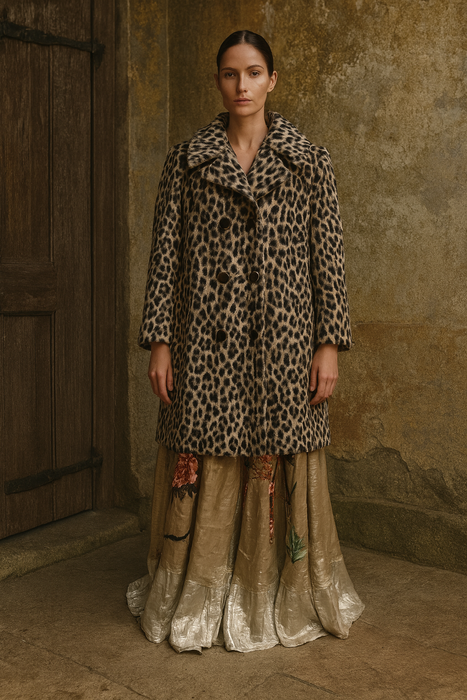 Leona, 40s faux fur leopard print double breasted coat