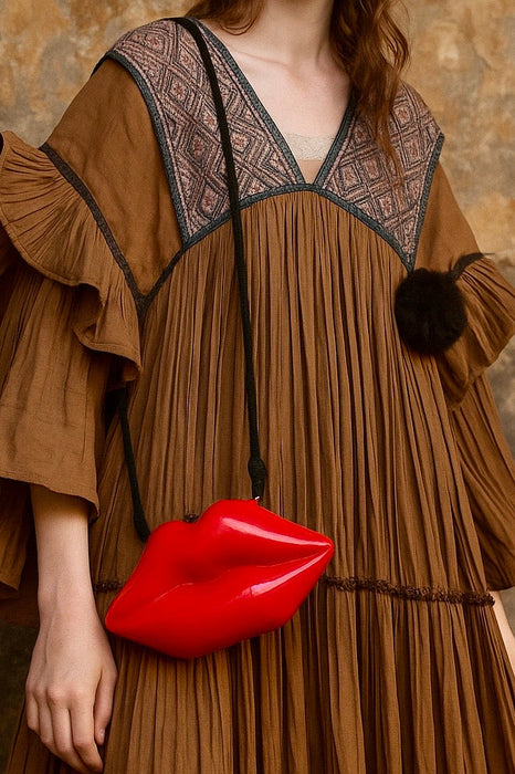 Bisoux, 70s Perspex red lips handbag with red cord