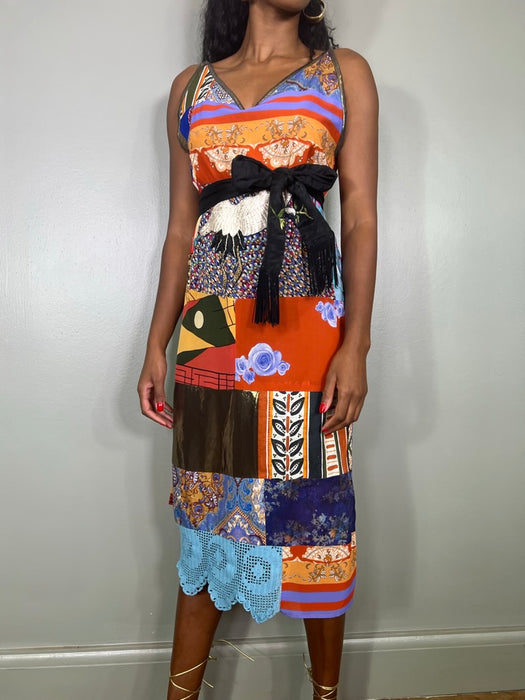 Leora, patchwork mixed print dress