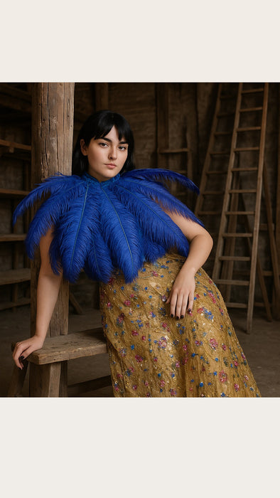 Angel, 20s Austrich feather cobalt blue cape
