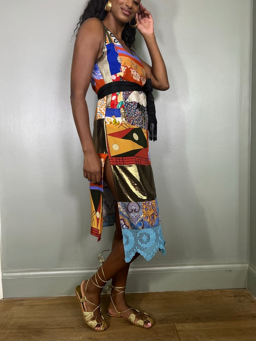 Leora, patchwork mixed print dress