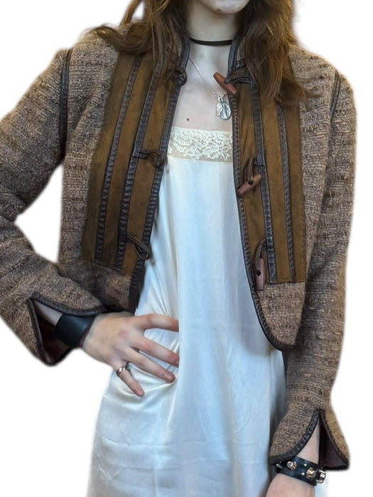 Baccarat, 70s knit and suede toggle jacket