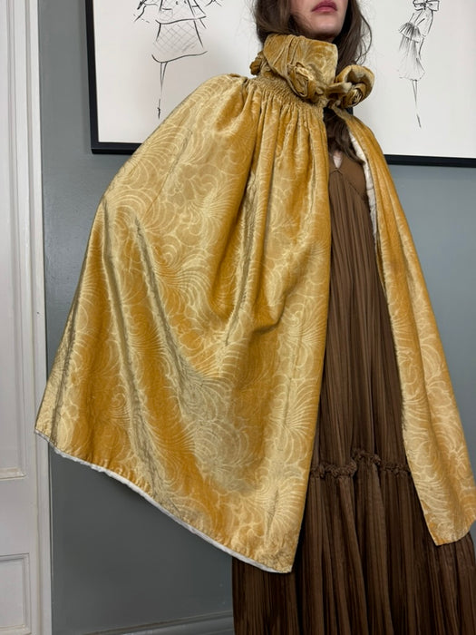 Virginia, 20s butter yellow damask velour cape