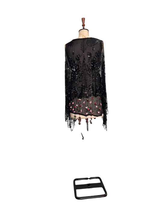 Astral, reworked beaded net capped dress with handmade floral