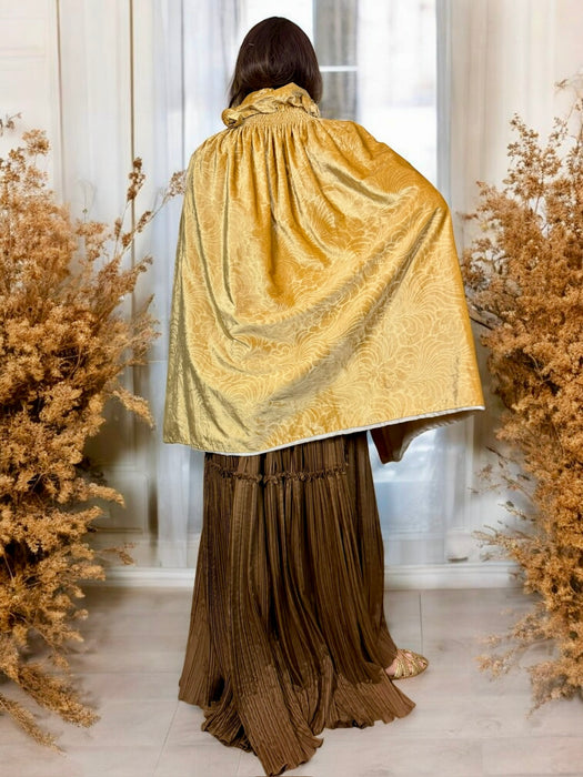 Virginia, 20s butter yellow damask velour cape